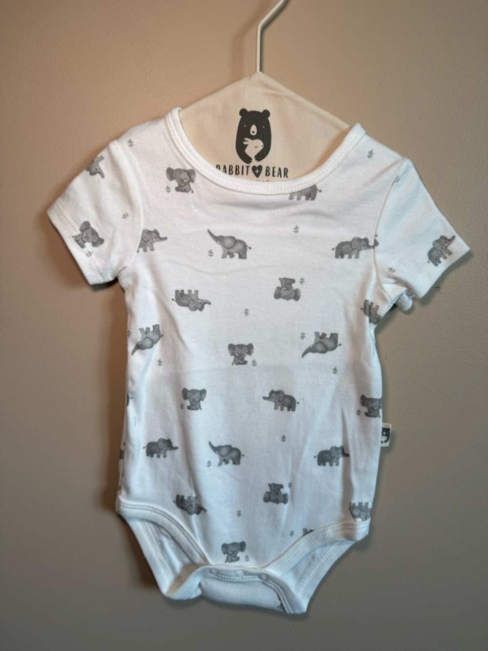 Organic Rabbit & Bear White Baby One-Piece Bodysuit with Gray Animal Print